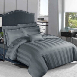Ameha Stripe Duvet Cover Set With Pillowcase Anti Allergic & Reversible Soft Microfiber Charcoal King Size 230X220Cm - thumbnail 7