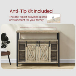 LEDREM Buffet Cabinet, Sideboard With Open Compartment, Sliding Barn Doors, 33 X 100 X 80 Cm, Turquoise Brown - thumbnail 7