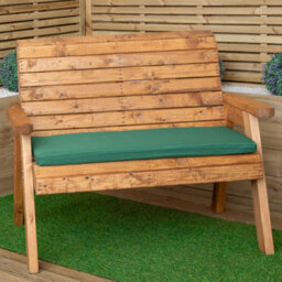 Samuel Alexander Hand Made Traditional 2 Seater Chunky Rustic Wooden Garden Bench With Green Cushions - thumbnail 7