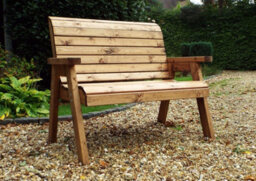 Samuel Alexander Hand Made Traditional 2 Seater Chunky Rustic Wooden Garden Bench With Green Cushions - thumbnail 2