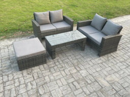 Fimous 4 Pieces Garden Furniture Sets Poly Rattan Outdoor Patio Furniture Pe Wicker Furniture Set With Big Footstool Loveseat - thumbnail 2