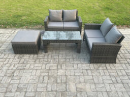 Fimous 4 Pieces Garden Furniture Sets Poly Rattan Outdoor Patio Furniture Pe Wicker Furniture Set With Big Footstool Loveseat - thumbnail 1