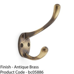 Loops Solid Brass Victorian Hat & Coat Hook - Wall Mounted Holder - Antique Brass - thumbnail 2