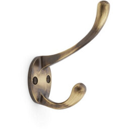 Loops Solid Brass Victorian Hat & Coat Hook - Wall Mounted Holder - Antique Brass