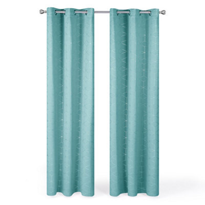Deconovo Blackout Curtains, Eyelet Curtains, Thermal Insulated Diamond Foil Printed Curtains, W46 X L54 Inch, Sky Blue, One Pair - image 1