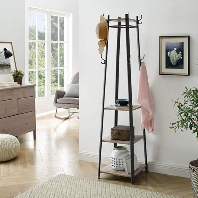 Songmics Vasagle Three Tier Coat Rack With Shelf, Industrial Cloakroom Stand, Hook And Rail Storage, Greige And Black - image 1
