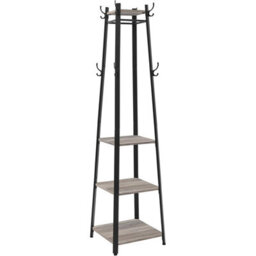 Songmics Vasagle Three Tier Coat Rack With Shelf, Industrial Cloakroom Stand, Hook And Rail Storage, Greige And Black - thumbnail 7