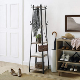 Songmics Vasagle Three Tier Coat Rack With Shelf, Industrial Cloakroom Stand, Hook And Rail Storage, Greige And Black - thumbnail 3