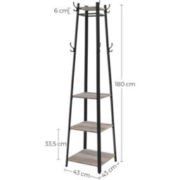 Songmics Vasagle Three Tier Coat Rack With Shelf, Industrial Cloakroom Stand, Hook And Rail Storage, Greige And Black - thumbnail 2