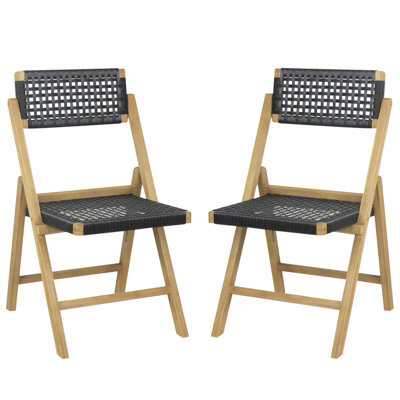 Costway Set Of 2 Patio Folding Chairs Portable Garden Dining Chairs W/ Woven Rope Seat - image 1
