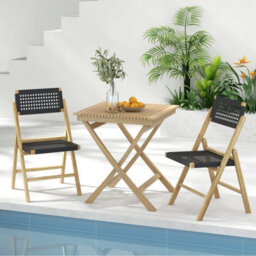 Costway Set Of 2 Patio Folding Chairs Portable Garden Dining Chairs W/ Woven Rope Seat - thumbnail 4