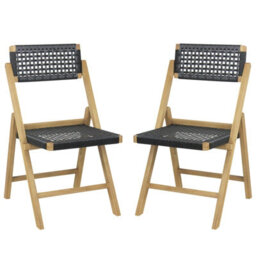 Costway Set Of 2 Patio Folding Chairs Portable Garden Dining Chairs W/ Woven Rope Seat - thumbnail 1