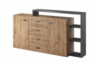 Arte Bota 27 Sideboard Cabinet W1800mm H520mm D360mm - Oak Ribbec & Grey, 4 Drawers, 2 Hinged Doors - image 1