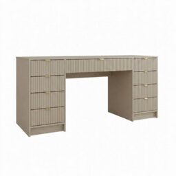 Writing Desk With Fluted Drawers Tireno Bis Sand Beige Laminated Mdf Metal Handles Modern Home Office Study Furniture - thumbnail 2