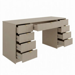 Writing Desk With Fluted Drawers Tireno Bis Sand Beige Laminated Mdf Metal Handles Modern Home Office Study Furniture - thumbnail 3