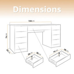 Writing Desk With Fluted Drawers Tireno Bis Sand Beige Laminated Mdf Metal Handles Modern Home Office Study Furniture - thumbnail 6