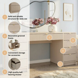 Writing Desk With Fluted Drawers Tireno Bis Sand Beige Laminated Mdf Metal Handles Modern Home Office Study Furniture - thumbnail 5