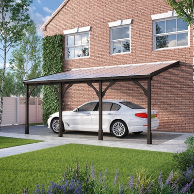 Polycarbonate Roof Car Port 4 Post - Wood - L250 X W722 Cm - Rustic Brown - image 1
