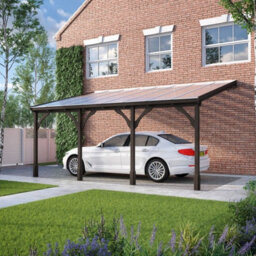 Polycarbonate Roof Car Port 4 Post - Wood - L250 X W722 Cm - Rustic Brown - thumbnail 1