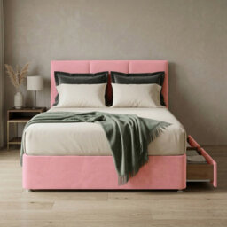 Adore Designs Alton Plush Velvet Divan Bed, Headboard - 3Ft Single - Pink - 2 Drawers Same Side - thumbnail 1