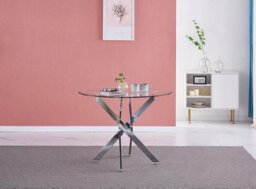 Furnizone UK Nexus 4-Seater 90Cm Round Clear Glass Dining Table And 4 Monza Pink Velvet Chairs - thumbnail 3