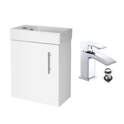 FNX Bathrooms Gloss White 400 Wall Hung Basin Sink Vanity Unit & Lucia Basin Tap - image 1