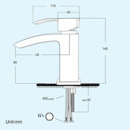 FNX Bathrooms Gloss White 400 Wall Hung Basin Sink Vanity Unit & Lucia Basin Tap - thumbnail 5