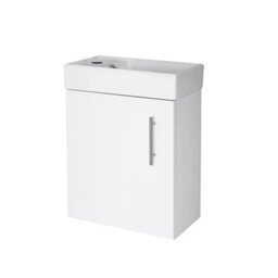 FNX Bathrooms Gloss White 400 Wall Hung Basin Sink Vanity Unit & Lucia Basin Tap - thumbnail 2