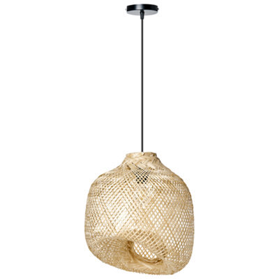 Wyld And Coco Natural Bamboo Pendant Lamp With Irregular Handwoven Shade For Living And Dining Rooms - image 1