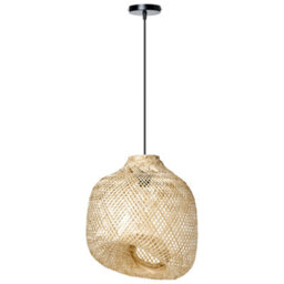 Wyld And Coco Natural Bamboo Pendant Lamp With Irregular Handwoven Shade For Living And Dining Rooms - thumbnail 1
