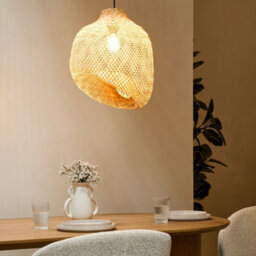 Wyld And Coco Natural Bamboo Pendant Lamp With Irregular Handwoven Shade For Living And Dining Rooms - thumbnail 2