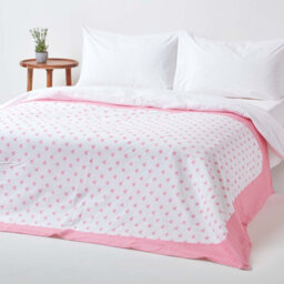 Homescapes Cotton Pink Heart Decorative Sofa Throw - thumbnail 3