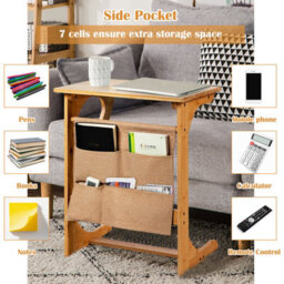 Gainoom Bamboo Sofa Side Table Snack End Table Laptop Desk U-Shaped Bedroom Reading Writing Desk W/ Storage Bag - thumbnail 7