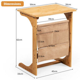 Gainoom Bamboo Sofa Side Table Snack End Table Laptop Desk U-Shaped Bedroom Reading Writing Desk W/ Storage Bag - thumbnail 2