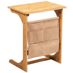 Gainoom Bamboo Sofa Side Table Snack End Table Laptop Desk U-Shaped Bedroom Reading Writing Desk W/ Storage Bag