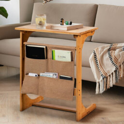Gainoom Bamboo Sofa Side Table Snack End Table Laptop Desk U-Shaped Bedroom Reading Writing Desk W/ Storage Bag - thumbnail 9