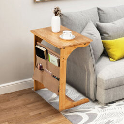 Gainoom Bamboo Sofa Side Table Snack End Table Laptop Desk U-Shaped Bedroom Reading Writing Desk W/ Storage Bag - thumbnail 8