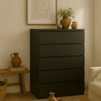 Wyld Haus Budapest Matt Black Tall Chest Of Drawers With 5 Smooth-Glide Drawers - image 1