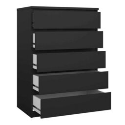 Wyld Haus Budapest Matt Black Tall Chest Of Drawers With 5 Smooth-Glide Drawers - thumbnail 4