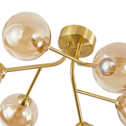 Happy Homewares Designer Satin Gold 6-Arm Ceiling Light Fixture With Amber Tinted Glass Shades - thumbnail 4