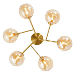 Happy Homewares Designer Satin Gold 6-Arm Ceiling Light Fixture With Amber Tinted Glass Shades - thumbnail 5