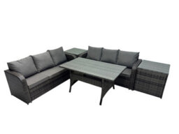 Fimous 6 Seat Outdoor Wicker Pe Rattan Garden Furniture Set Dining Table Sofa Set With 2 Side Tables Dark Grey Mixed - thumbnail 2
