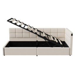 3Ft Single Ottoman Daybed With Storage, 90 X 190 Cm Upholstered Velvet, Hydraulic Lift Storage, Modern Sofa Bed For Bedroom, Beige - thumbnail 8