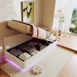 3Ft Single Ottoman Daybed With Storage, 90 X 190 Cm Upholstered Velvet, Hydraulic Lift Storage, Modern Sofa Bed For Bedroom, Beige - thumbnail 2