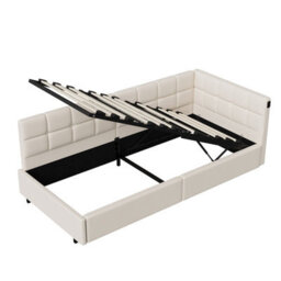 3Ft Single Ottoman Daybed With Storage, 90 X 190 Cm Upholstered Velvet, Hydraulic Lift Storage, Modern Sofa Bed For Bedroom, Beige - thumbnail 7