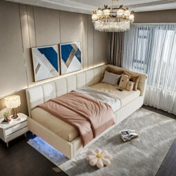 3Ft Single Ottoman Daybed With Storage, 90 X 190 Cm Upholstered Velvet, Hydraulic Lift Storage, Modern Sofa Bed For Bedroom, Beige - thumbnail 4