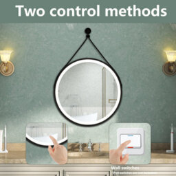AVER-GROWTH Round Illuminated Bathroom Mirror With Led Lights 3 Colour Black Frame Leather Strap Anti-Fog Dimmable Touch/wall Switch 80Cm - thumbnail 4