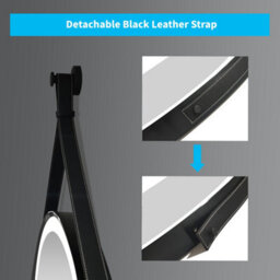 AVER-GROWTH Round Illuminated Bathroom Mirror With Led Lights 3 Colour Black Frame Leather Strap Anti-Fog Dimmable Touch/wall Switch 80Cm - thumbnail 6