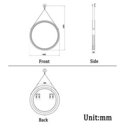 AVER-GROWTH Round Illuminated Bathroom Mirror With Led Lights 3 Colour Black Frame Leather Strap Anti-Fog Dimmable Touch/wall Switch 80Cm - thumbnail 8
