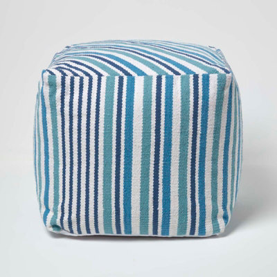 Homescapes Blue And White Stripe Cube Square Footstool 40 X 40 X 40 Cm - image 1